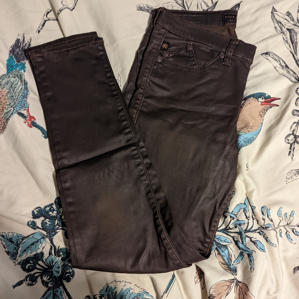Rock & Republic Leather-Look Brown Jeans